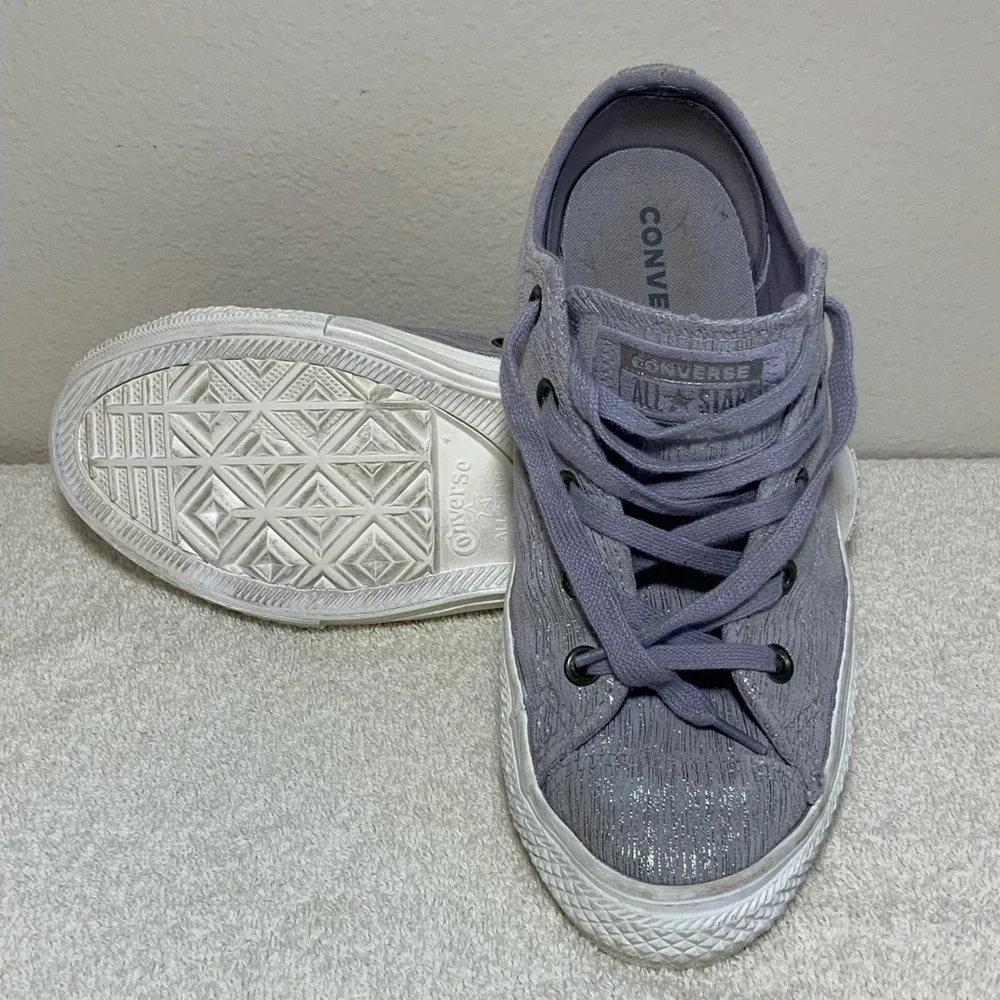 Converse All Star Purple Shimmer Leather Low Top Youth 3
